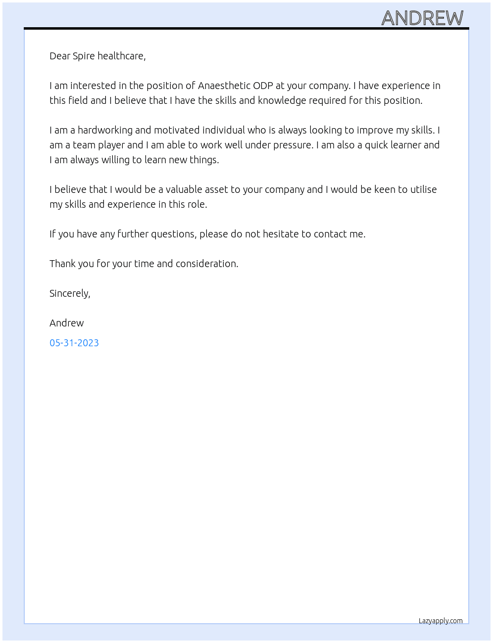 Anaesthetic odp At YourODP Cover Letter