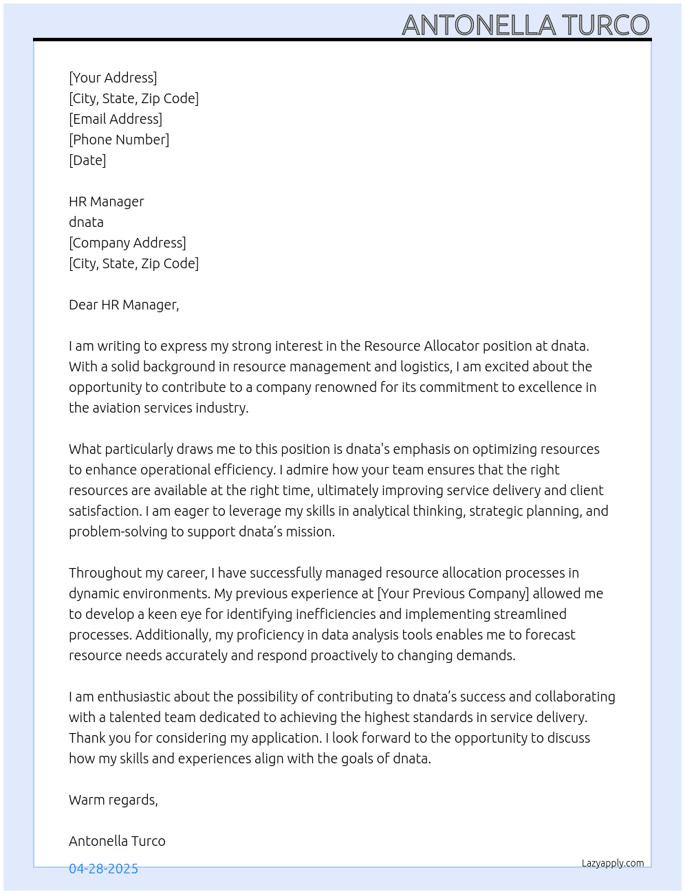 Cover letter for resource allocator - LazyApply