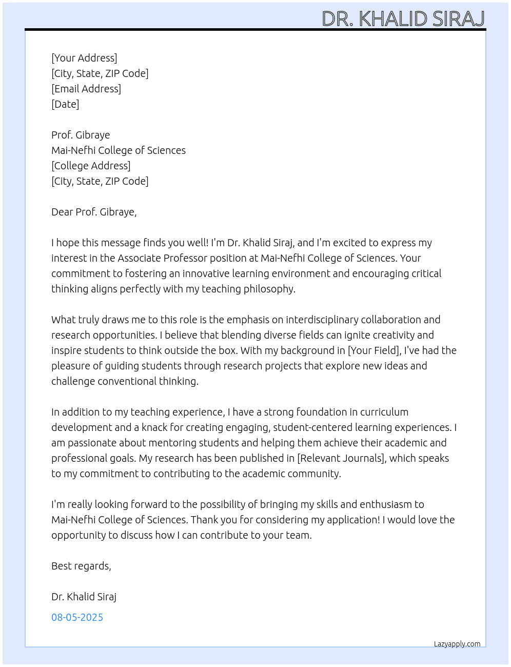 Cover letter for associate professor - LazyApply