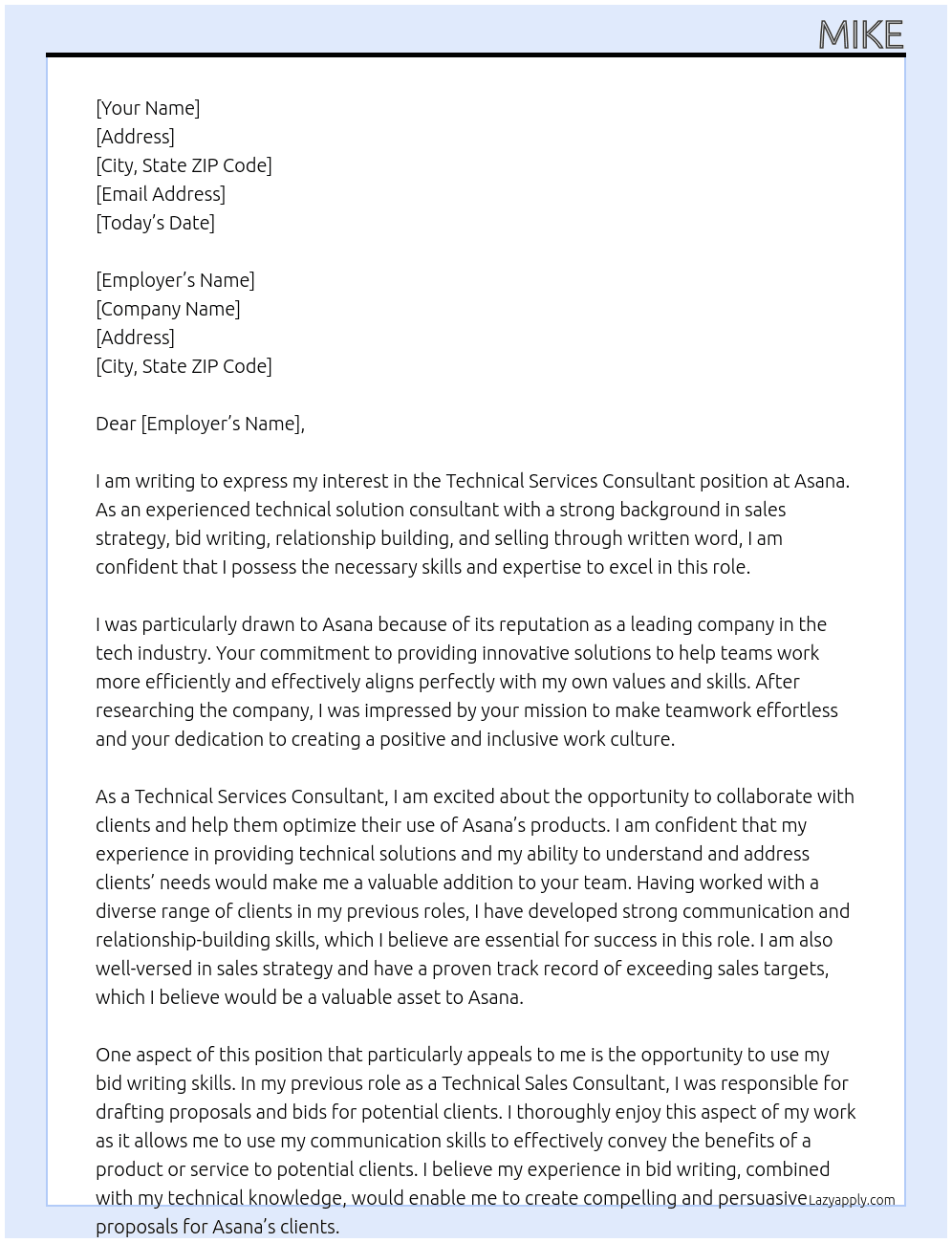 Technical Services Consultant At Asana Cover Letter