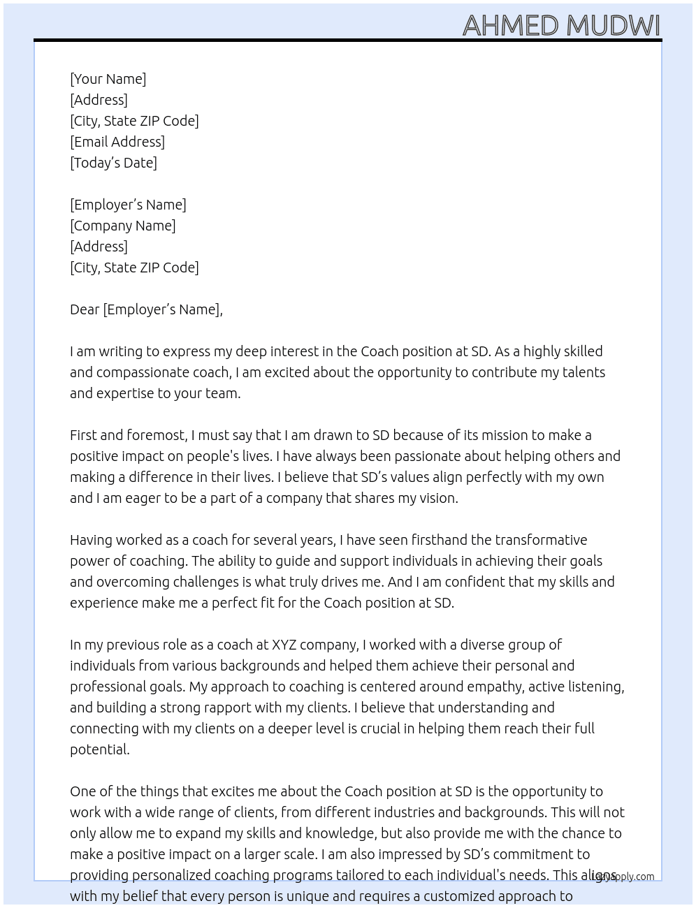 Coach At Sd Cover Letter