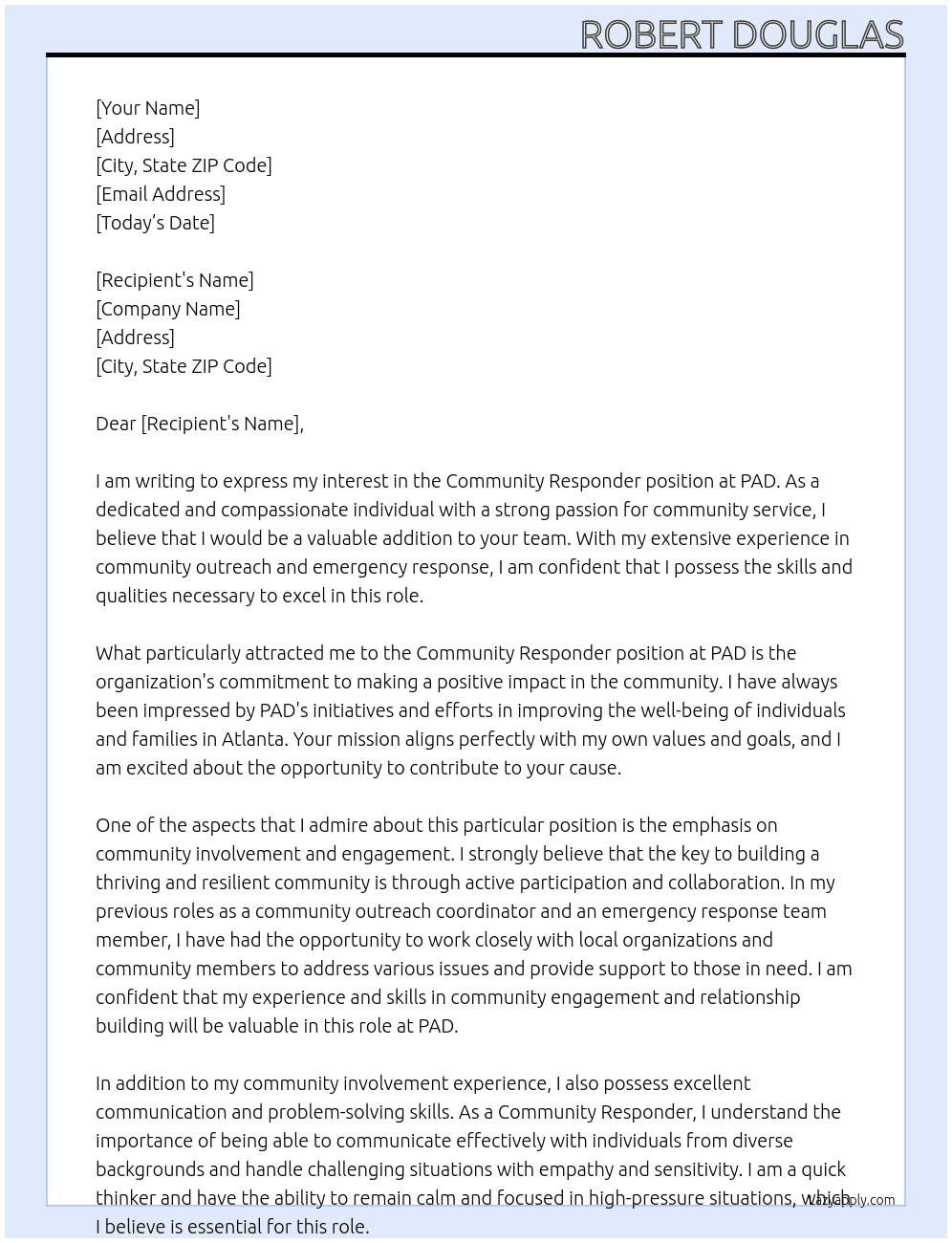Community Responder At PAD Cover Letter