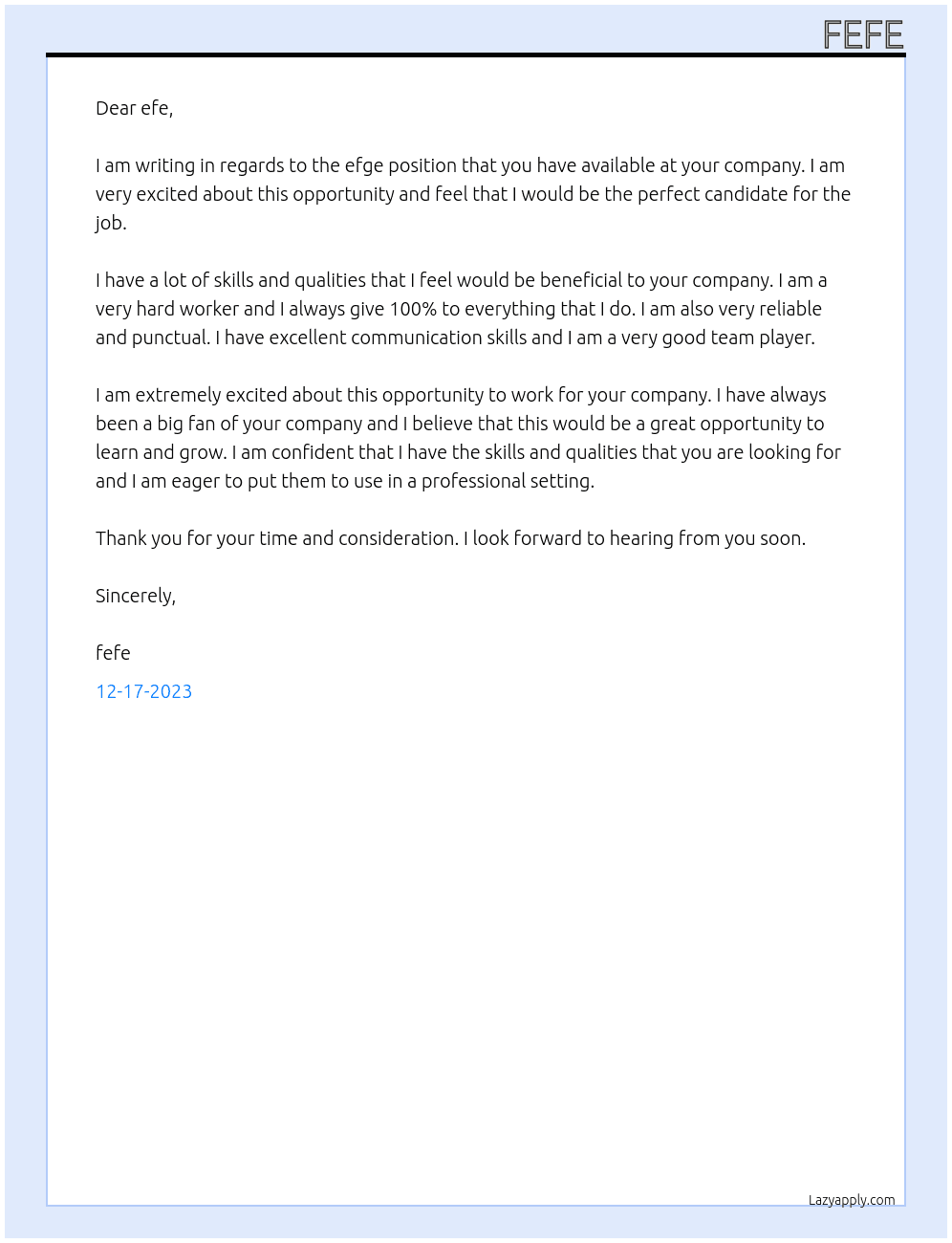 efge At efe Cover Letter