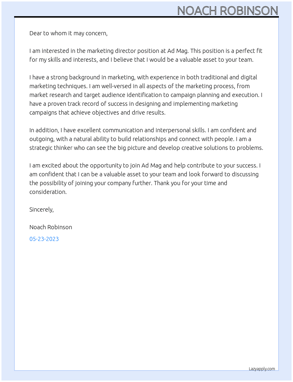 marketing director At ad mag Cover Letter