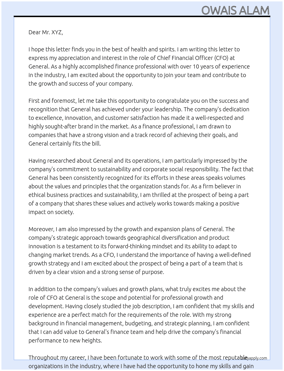 CFO At General Cover Letter
