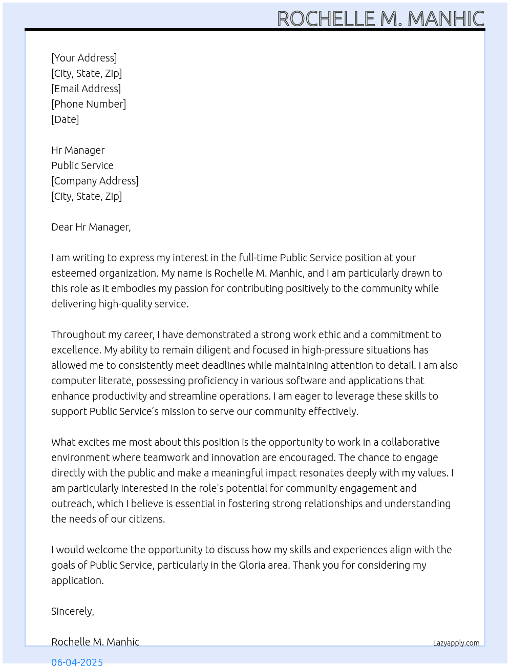 Public Service At Public Service Cover Letter