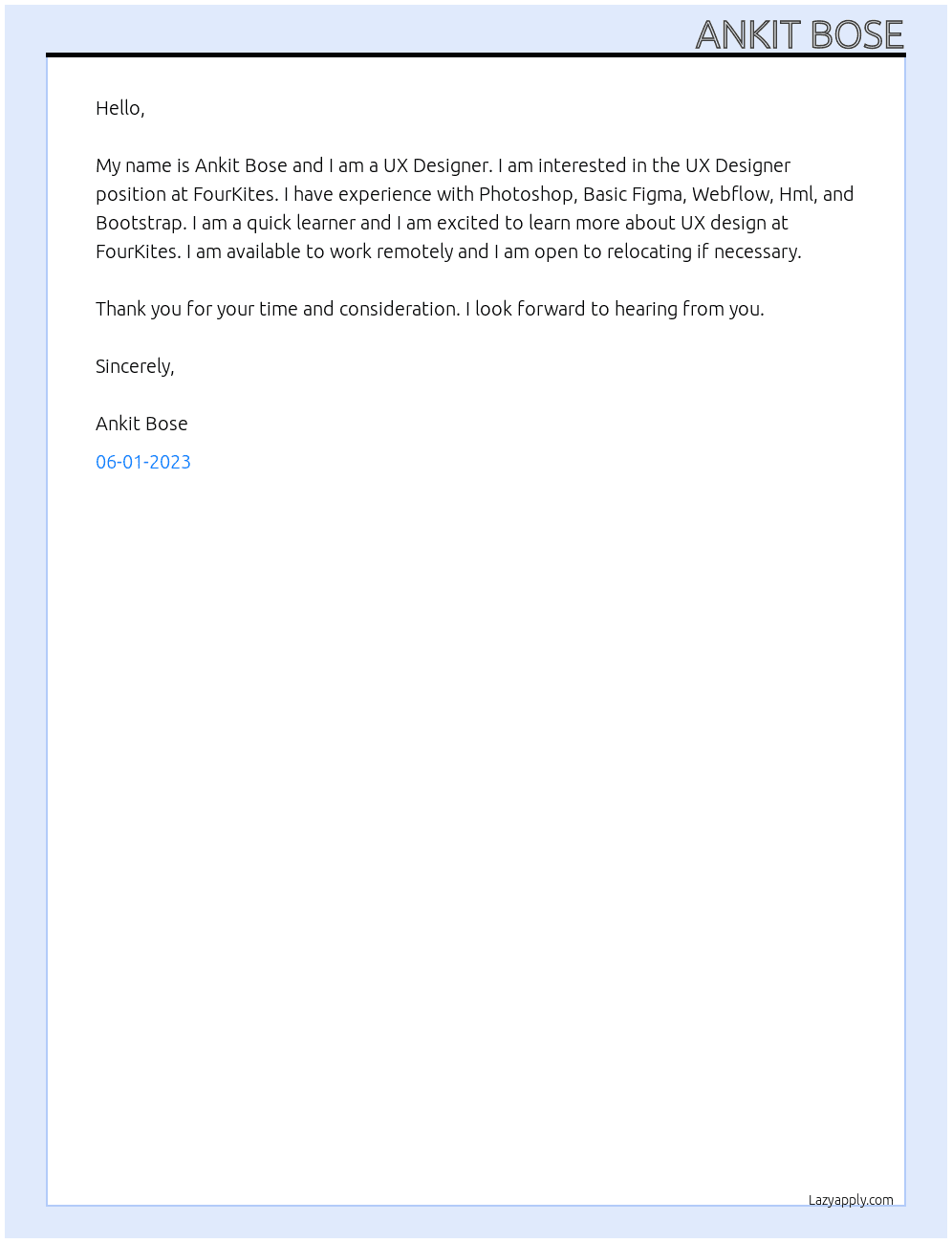 UX Designer At FourKites Cover Letter