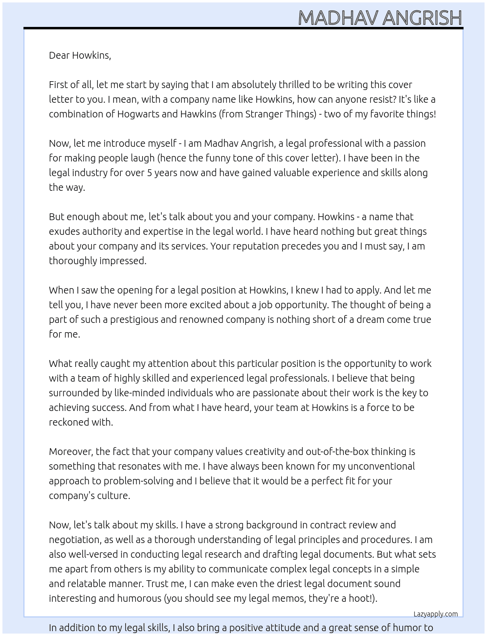 legal At howkins  Cover Letter
