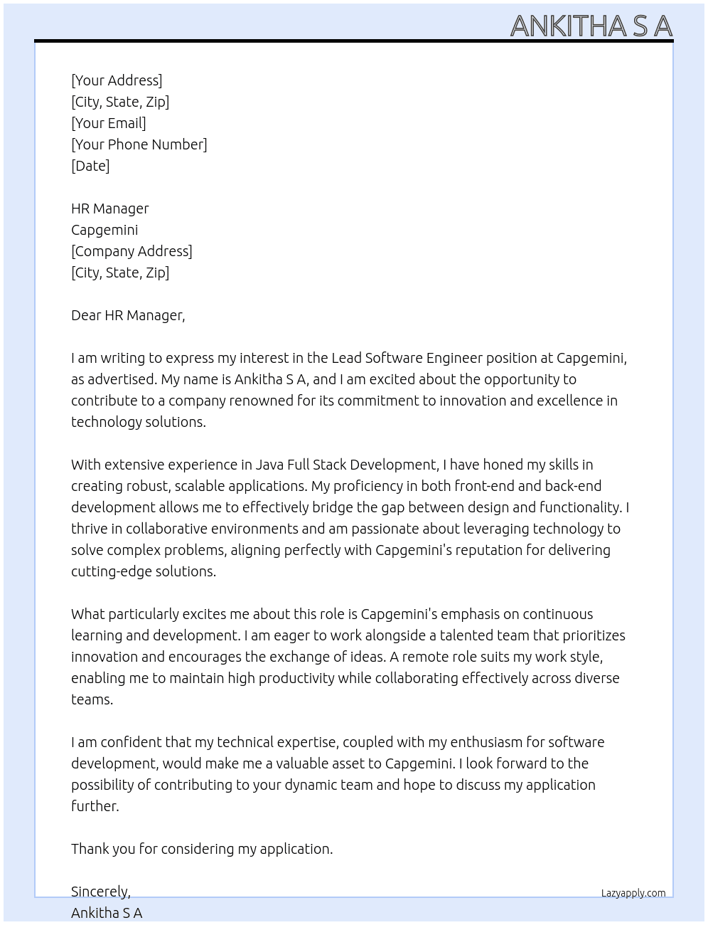 Cover letter for lead software engineer - LazyApply