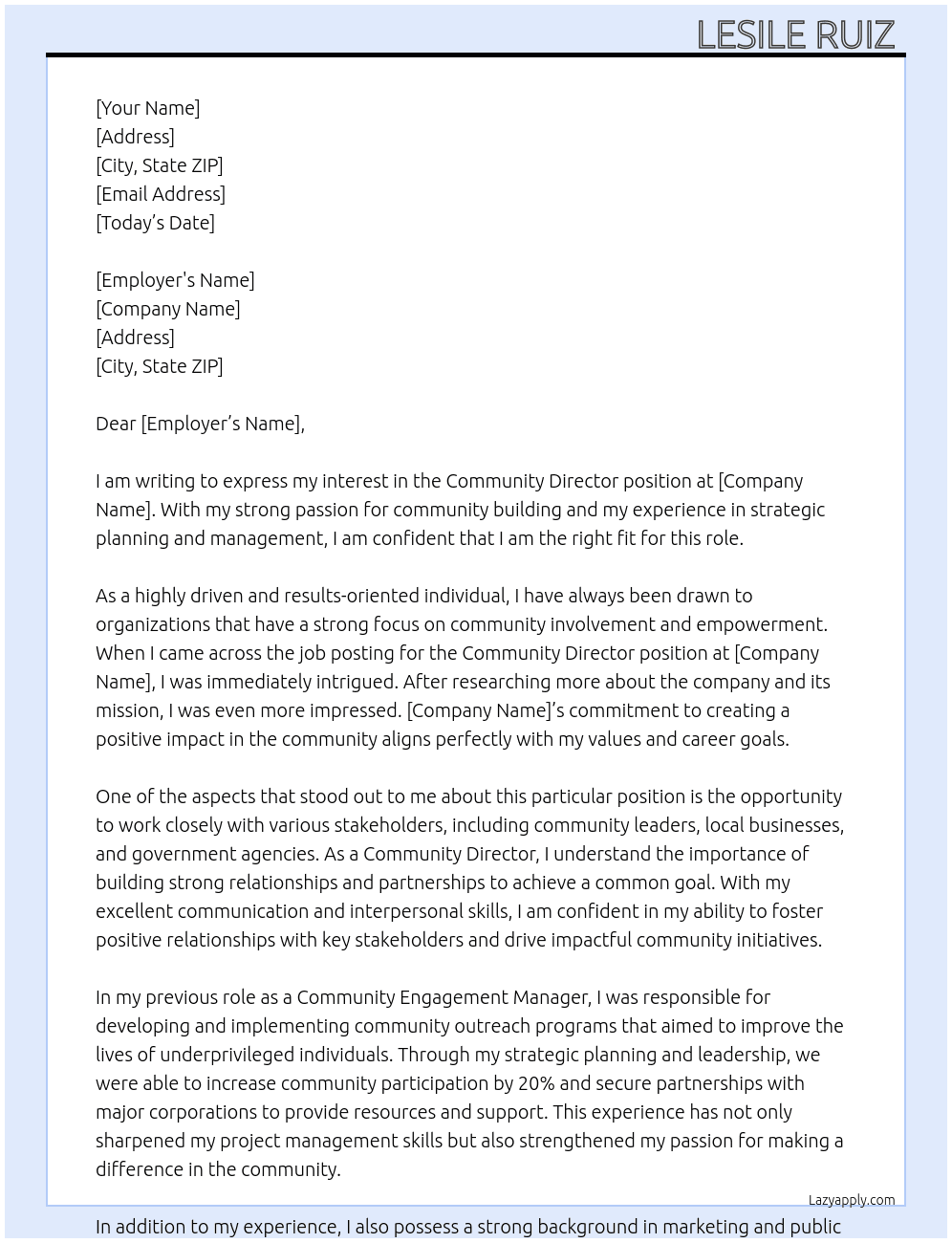 Community Director At sample Cover Letter