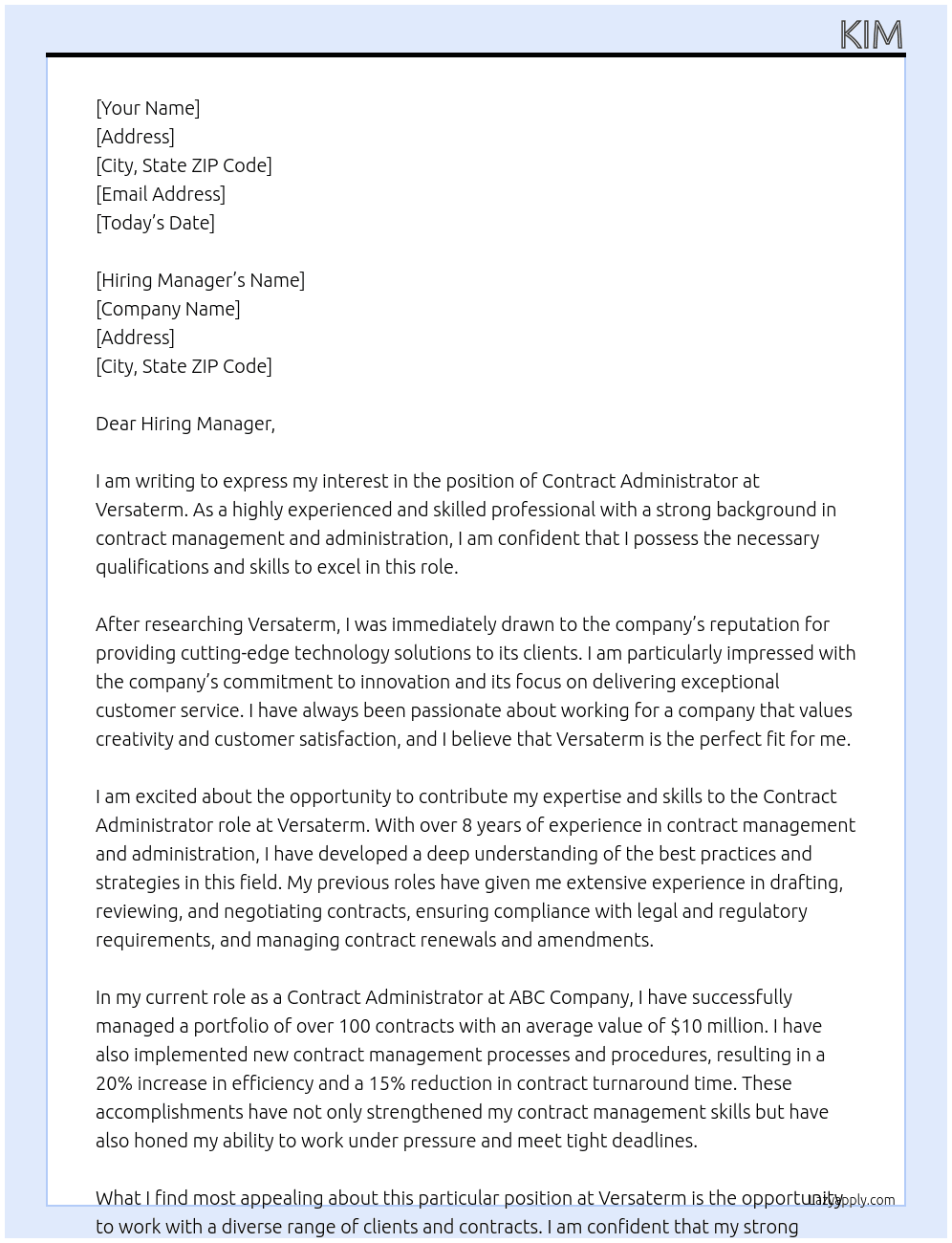 Contract Administrator At Versaterm Cover Letter