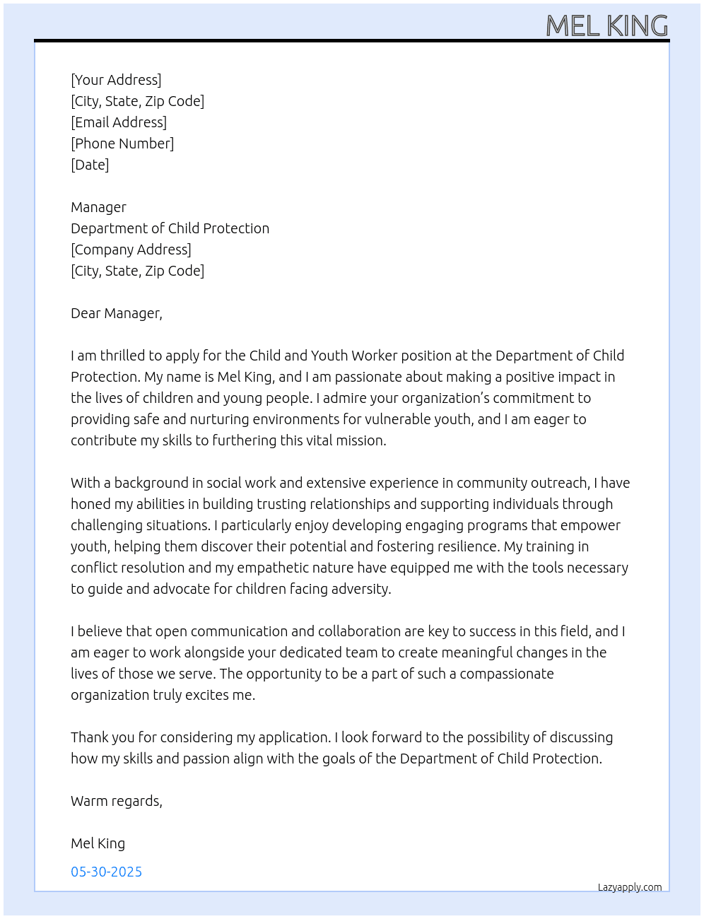 Cover letter for child and youth worker - LazyApply
