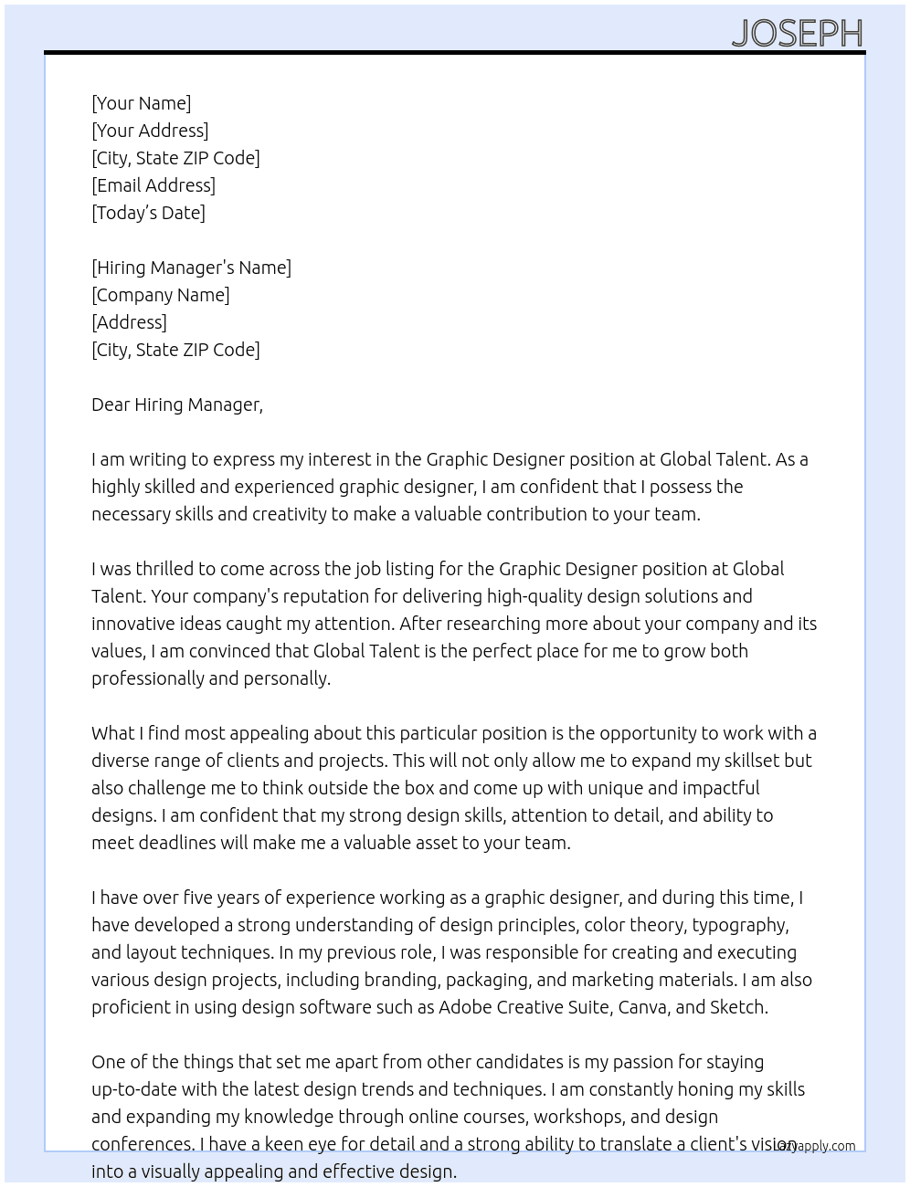 Graphic Designer At Global Talent Cover Letter