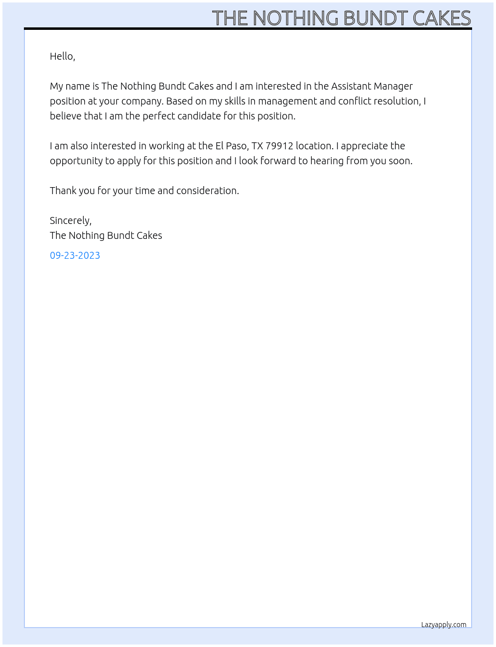 Assistant Manager  At Assistant Management  Cover Letter