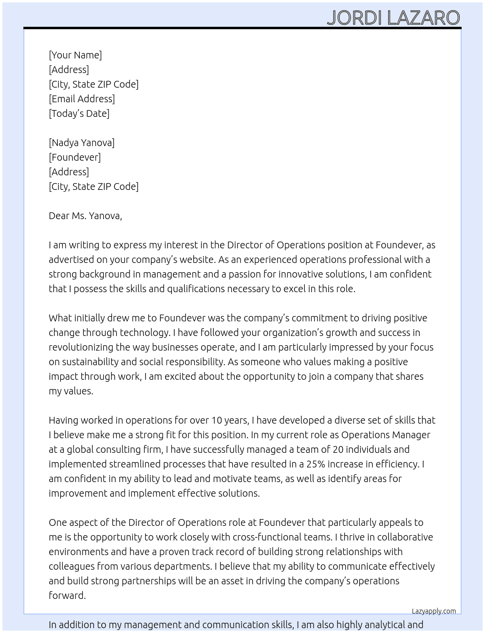 Director of Operations At Foundever Cover Letter