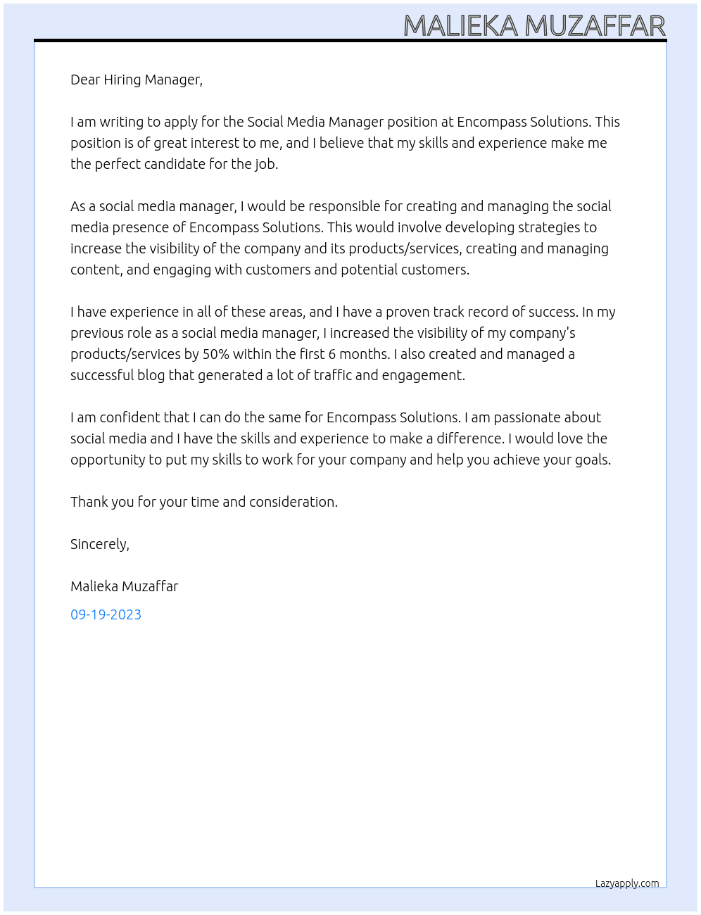 Social Media Manager At Encompass Solutions Cover Letter