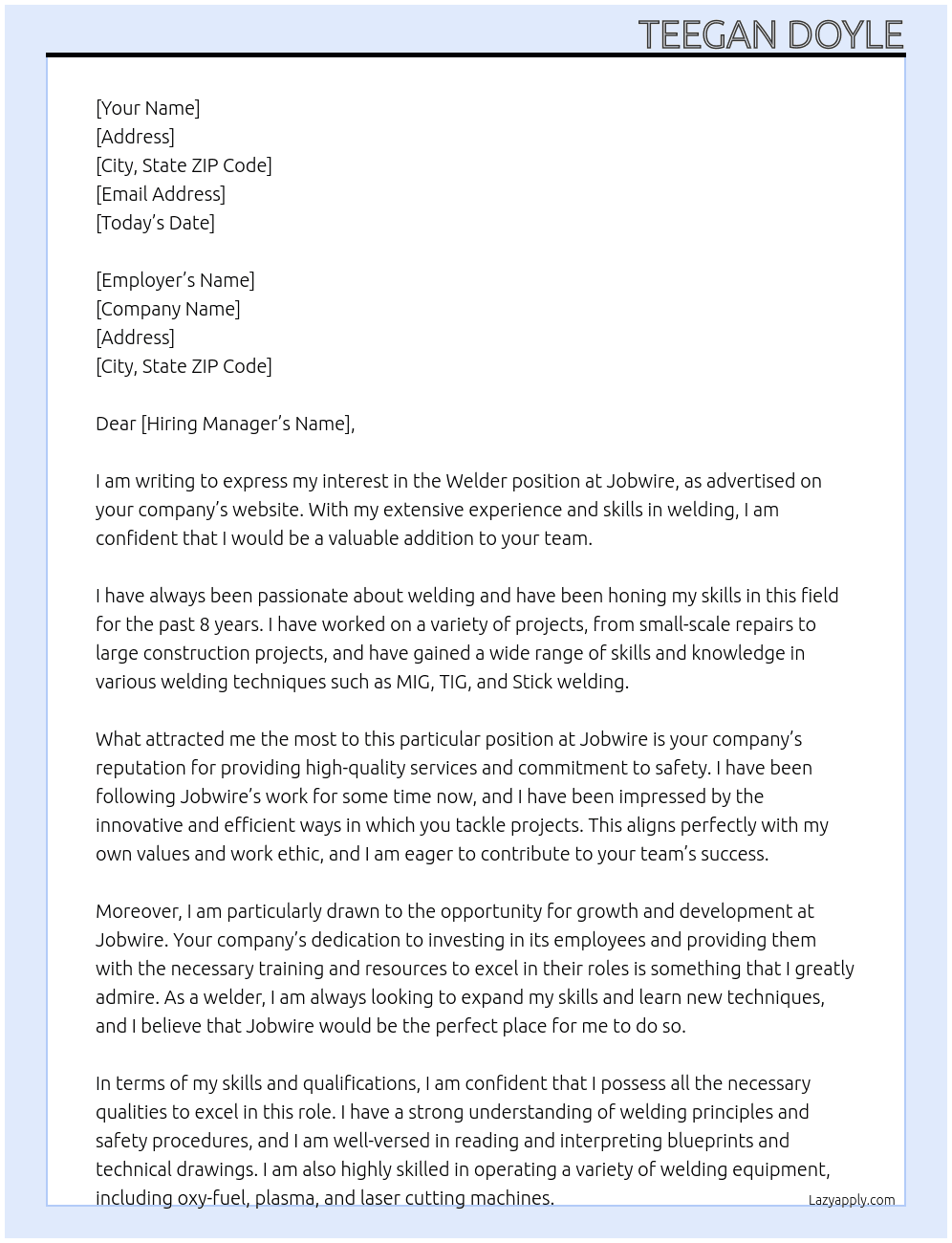 Welder At Jobwire Cover Letter