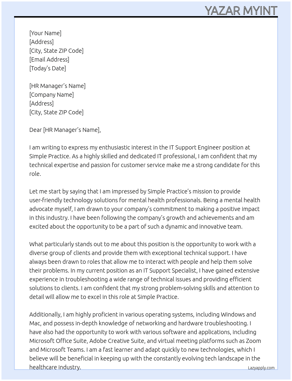 IT Support Engineer At Simple Practice Cover Letter