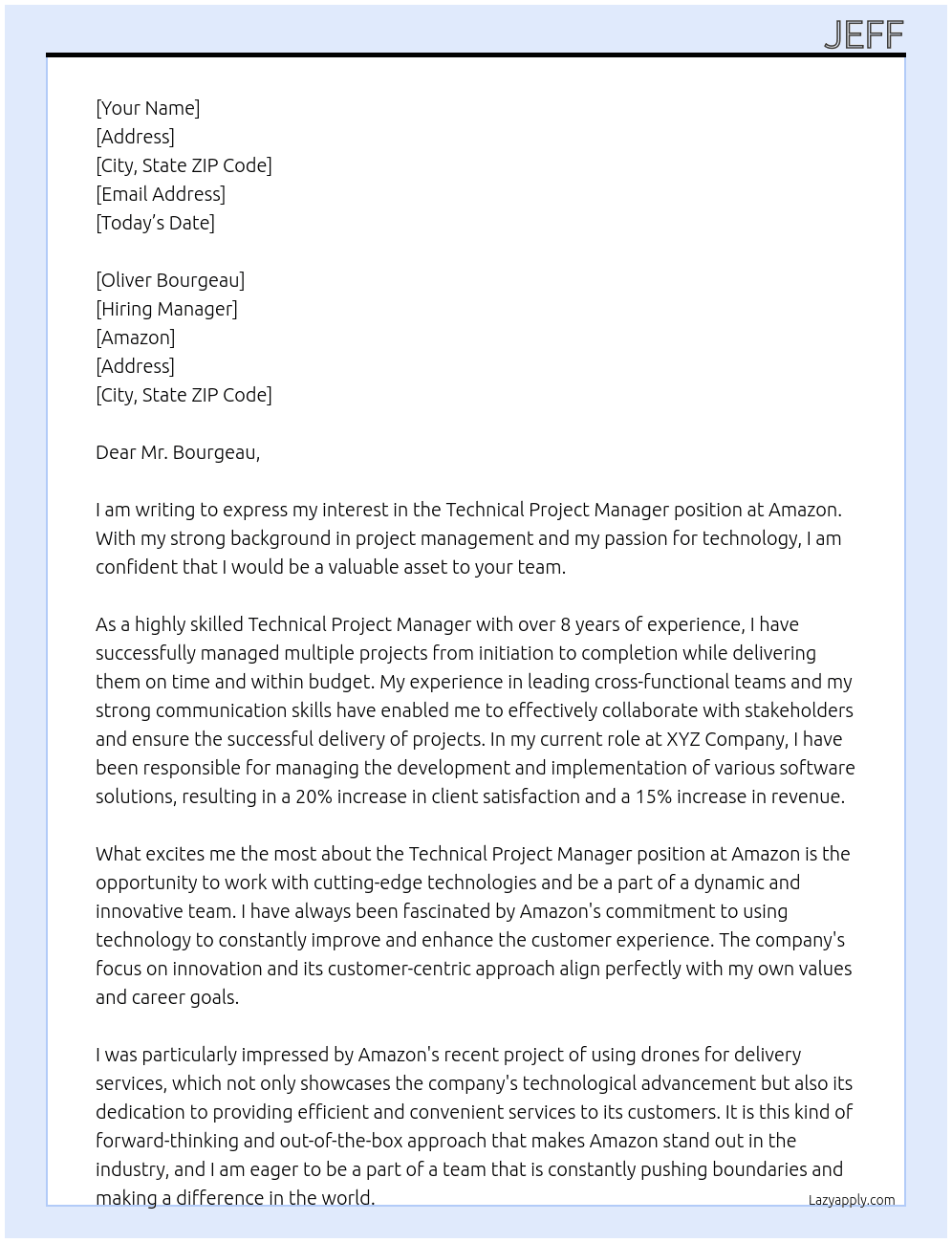 technical project manager  At amazon  Cover Letter
