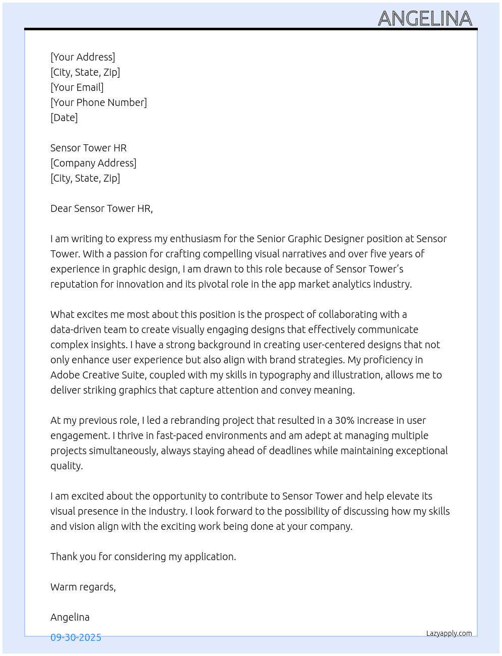 Cover letter for senior graphic designer - LazyApply