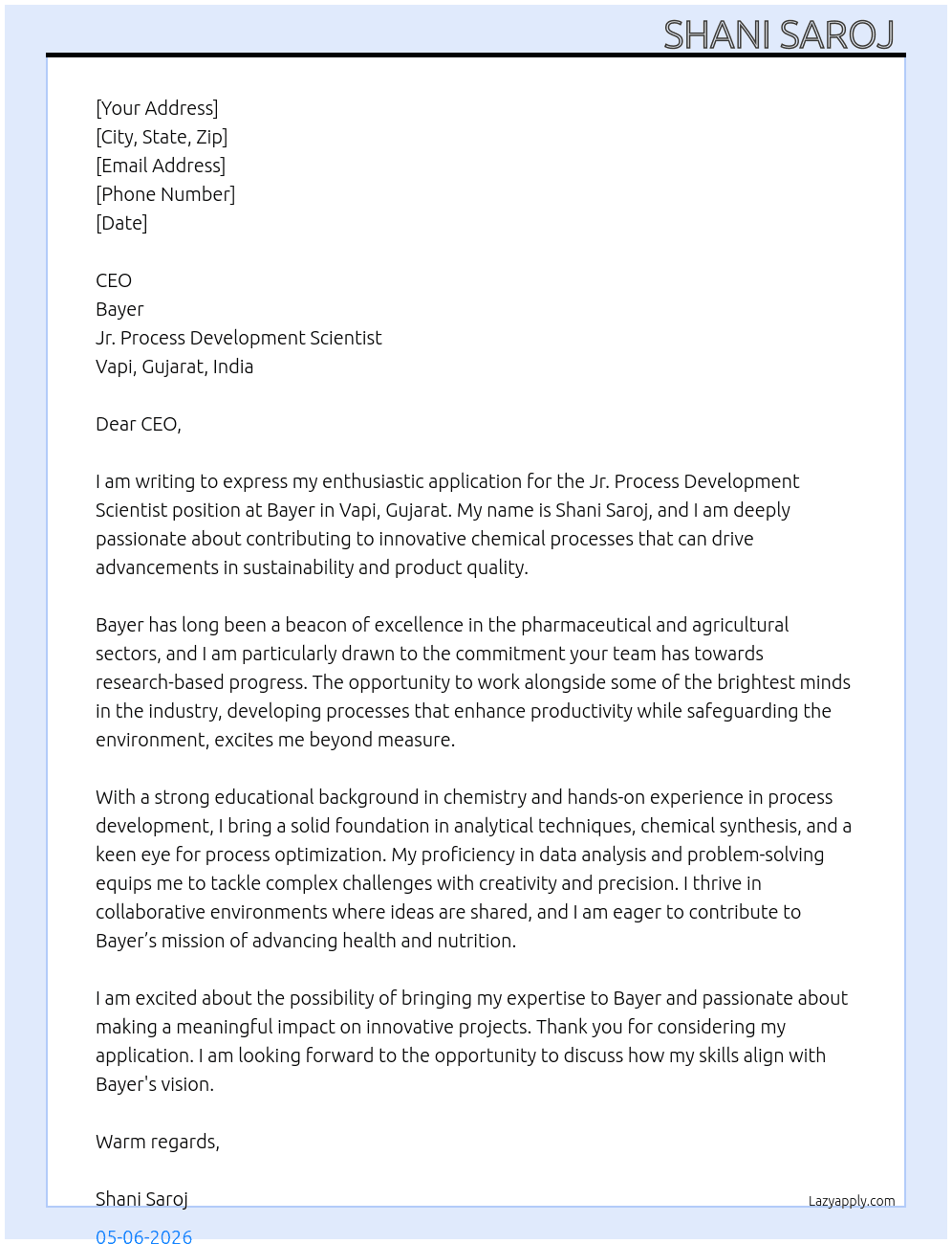 Cover letter for chemist - LazyApply
