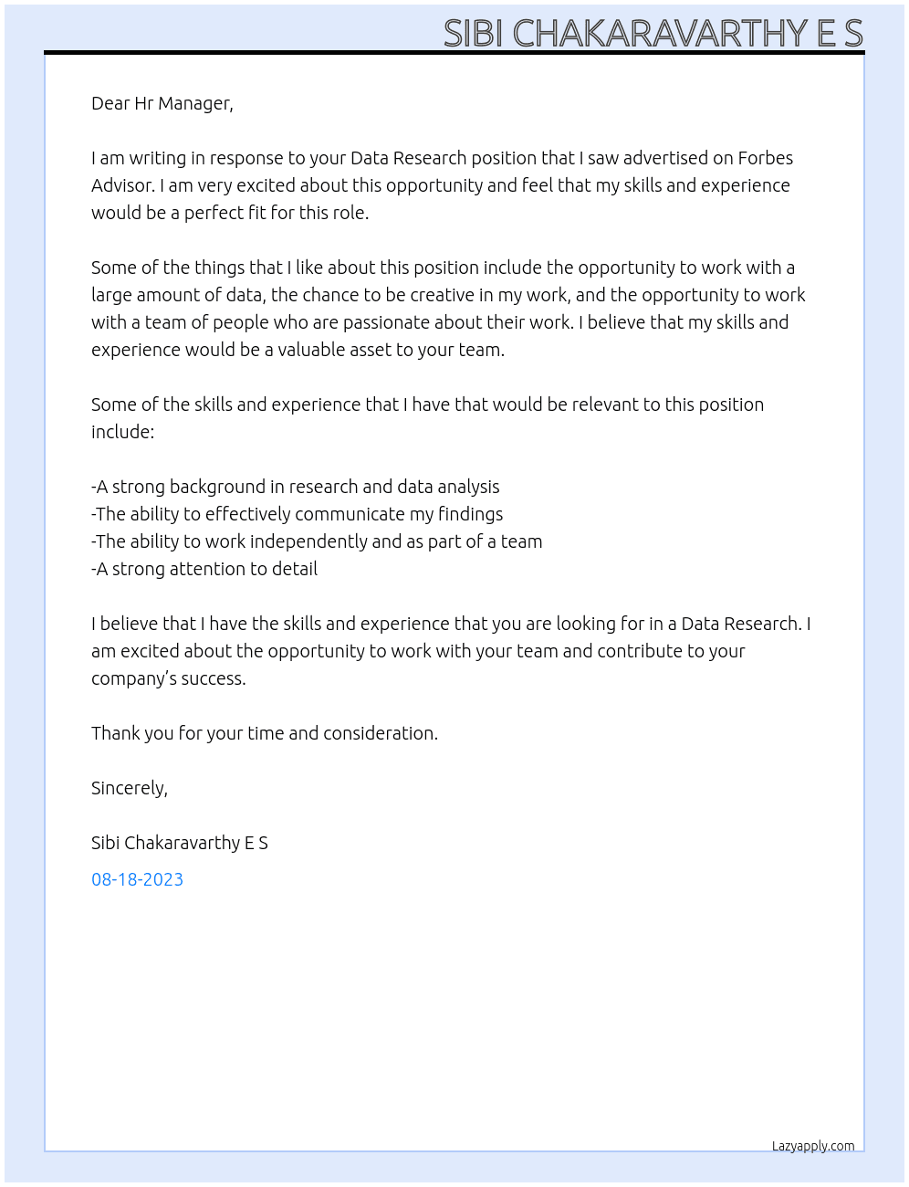 Data Research At Forbes Advisor Cover Letter