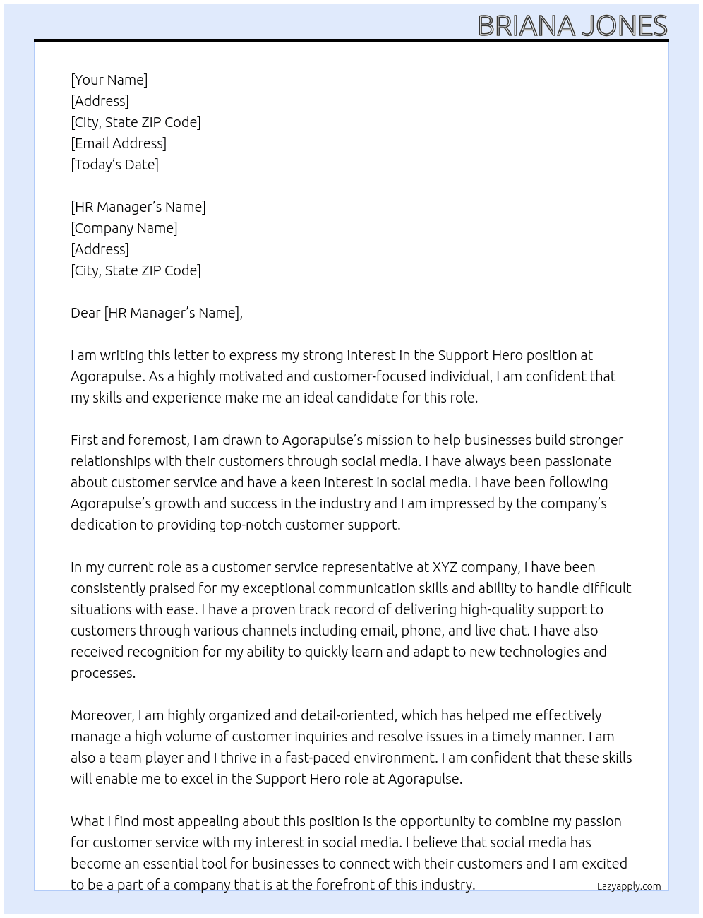 Support Hero At Agorapulse Cover Letter