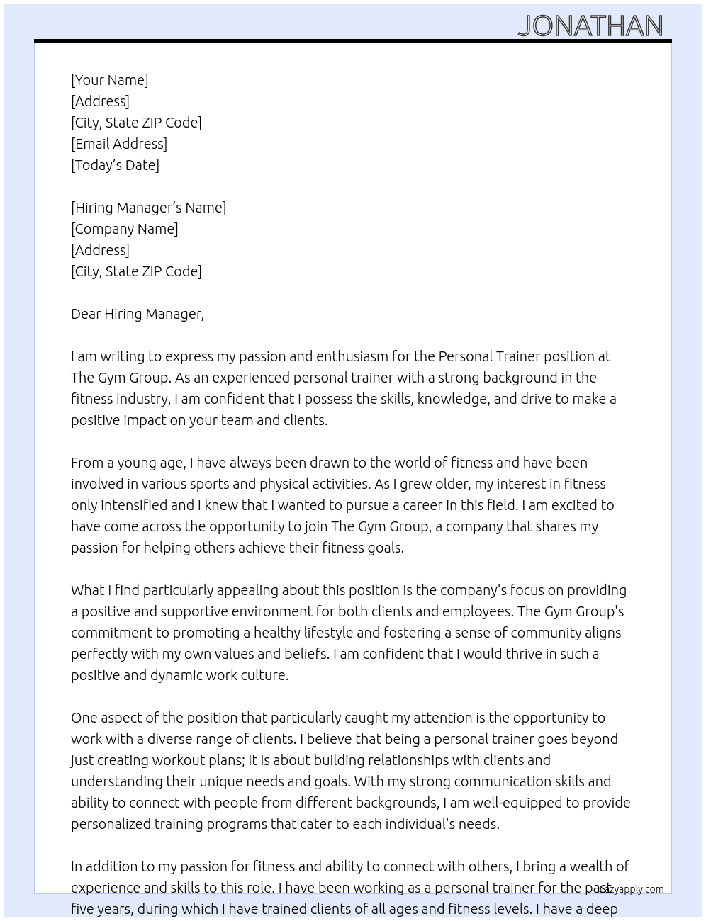 Personal Trainer  At The gym group  Cover Letter