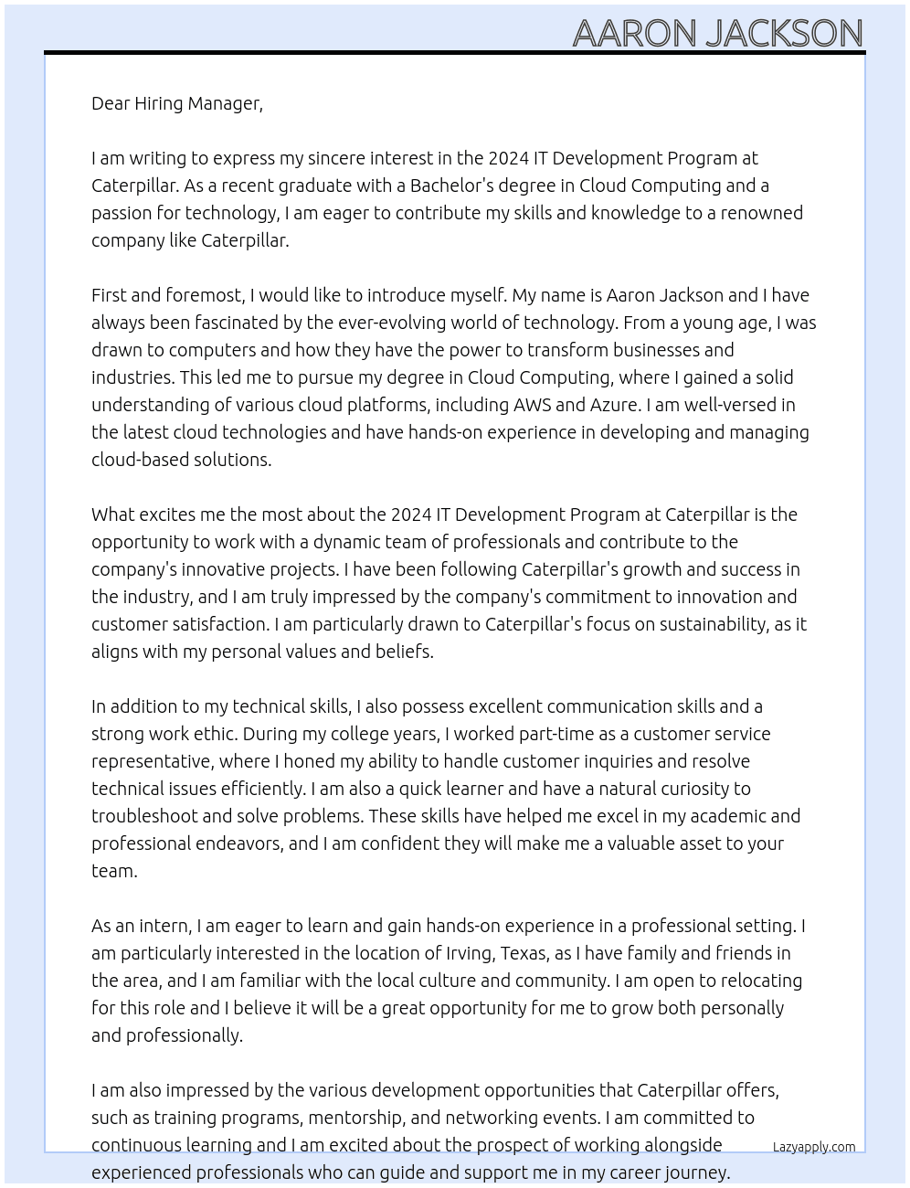 2024 IT Development Program At Caterpillar Cover Letter