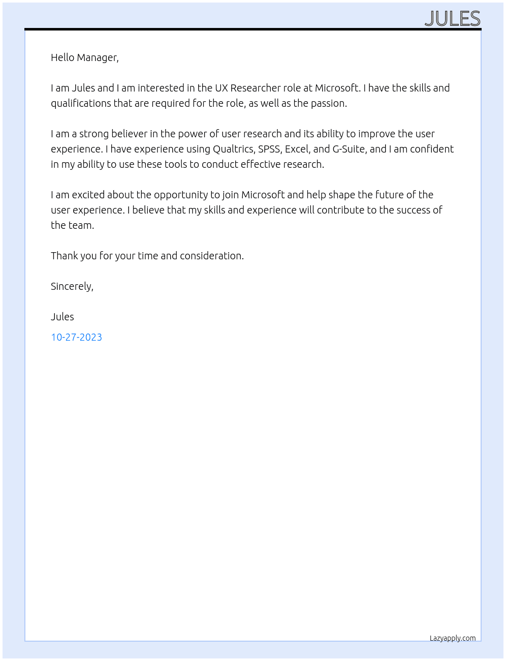 UX Researcher At Microsoft Cover Letter