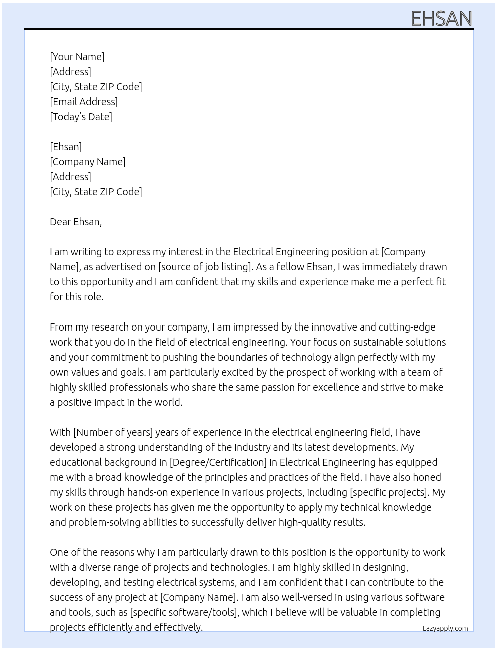 Electrical engineering At Ehsan Cover Letter