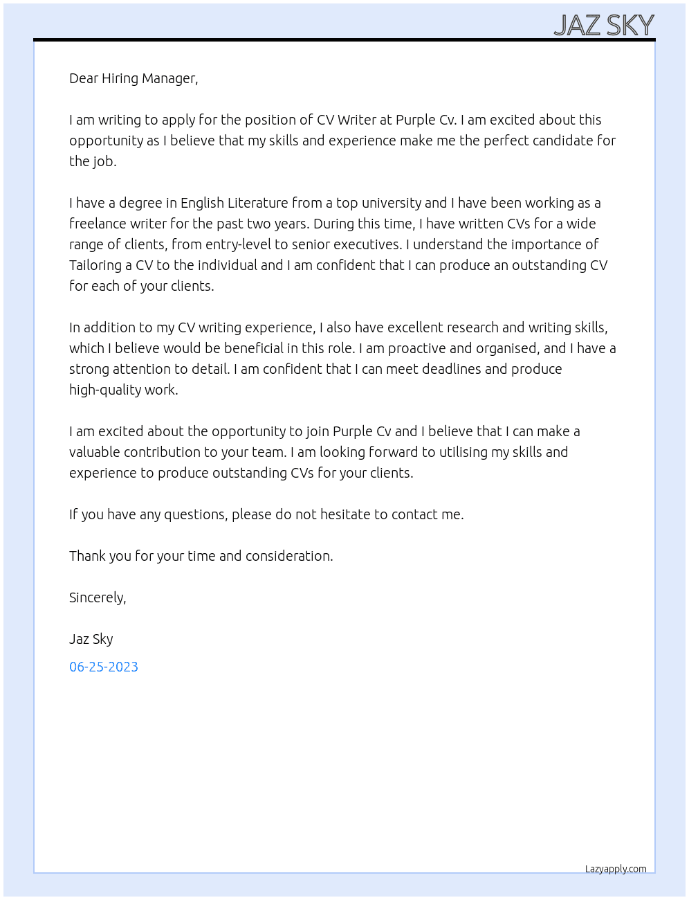 CV Writer At Purple Cv Cover Letter
