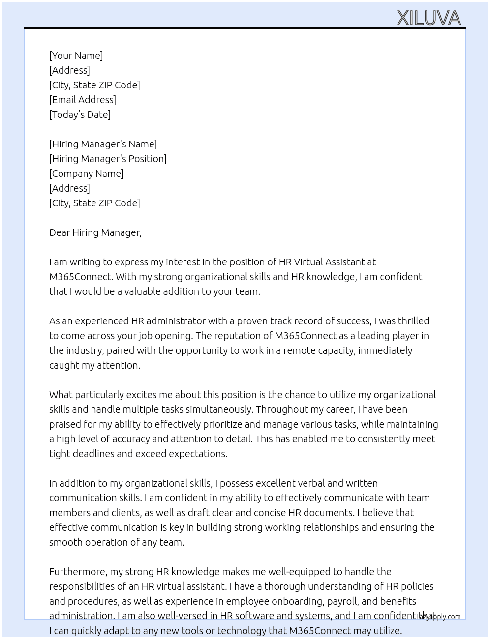 Ex hr administrator  At M365Connect Cover Letter