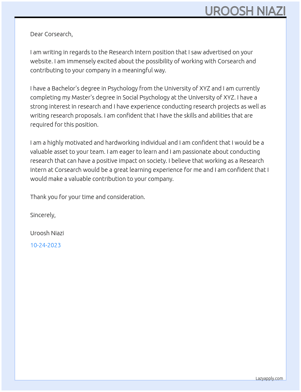 Research Intern At Corsearch Cover Letter