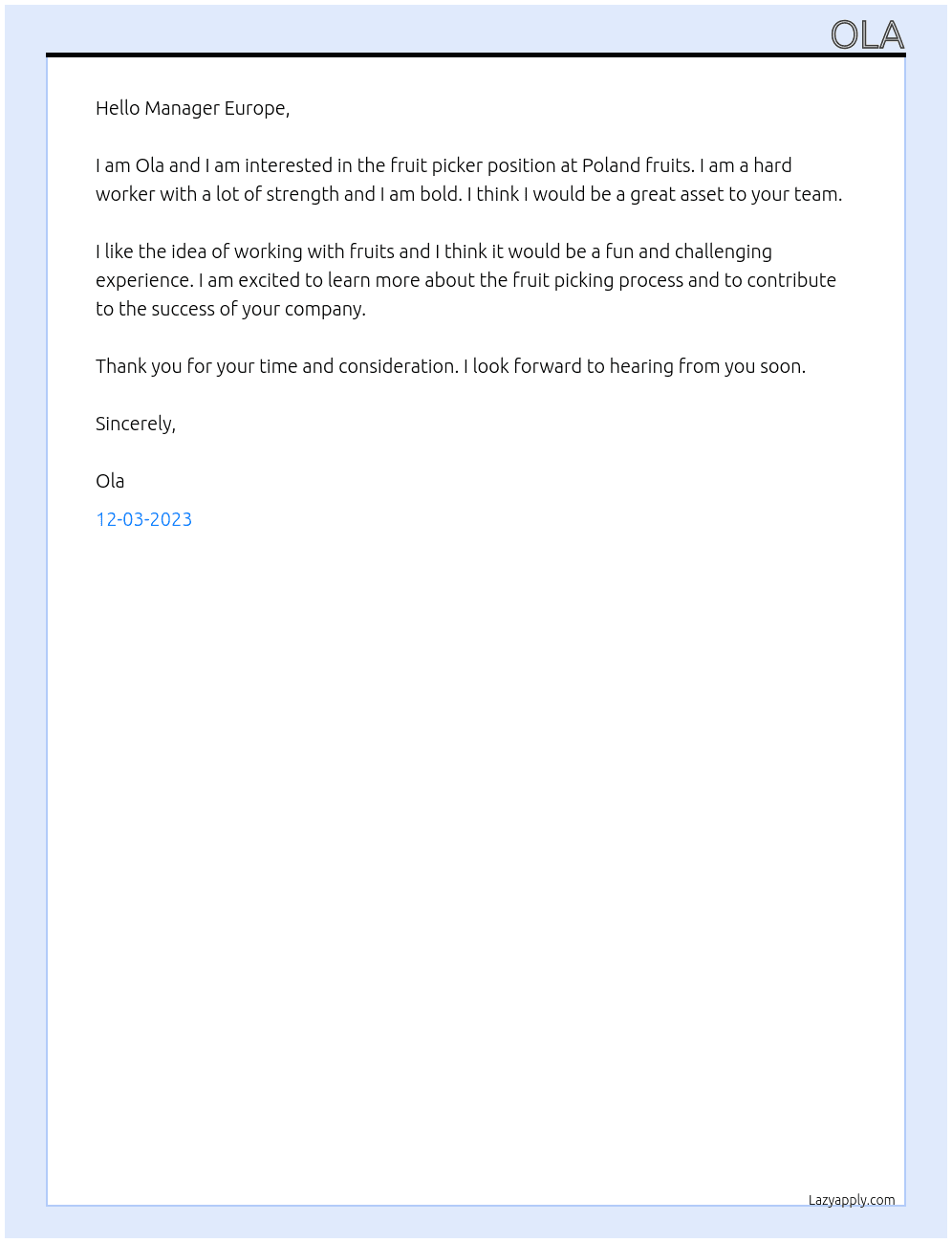 Fruit picker At Poland fruits Cover Letter