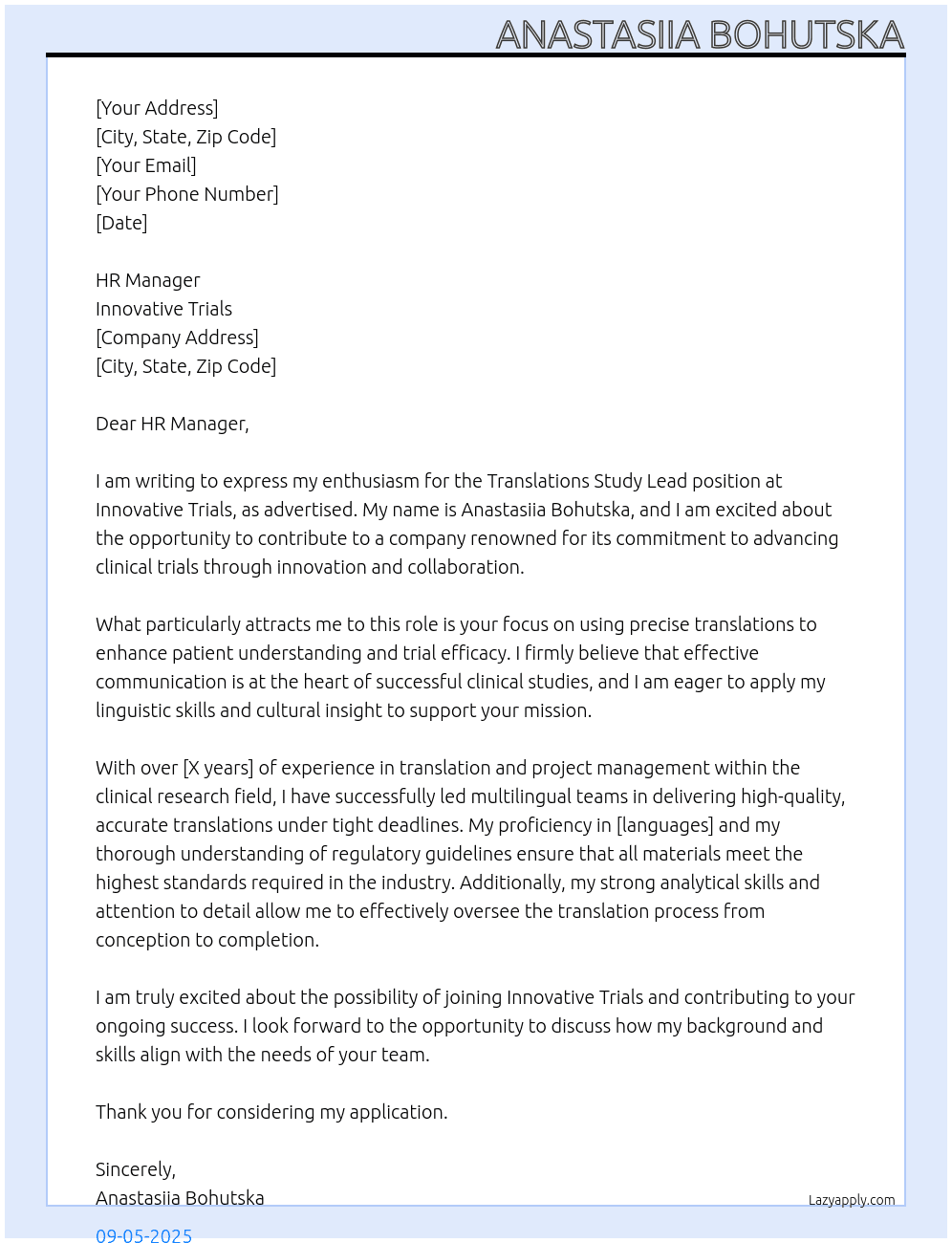 Cover letter for translations study lead - LazyApply