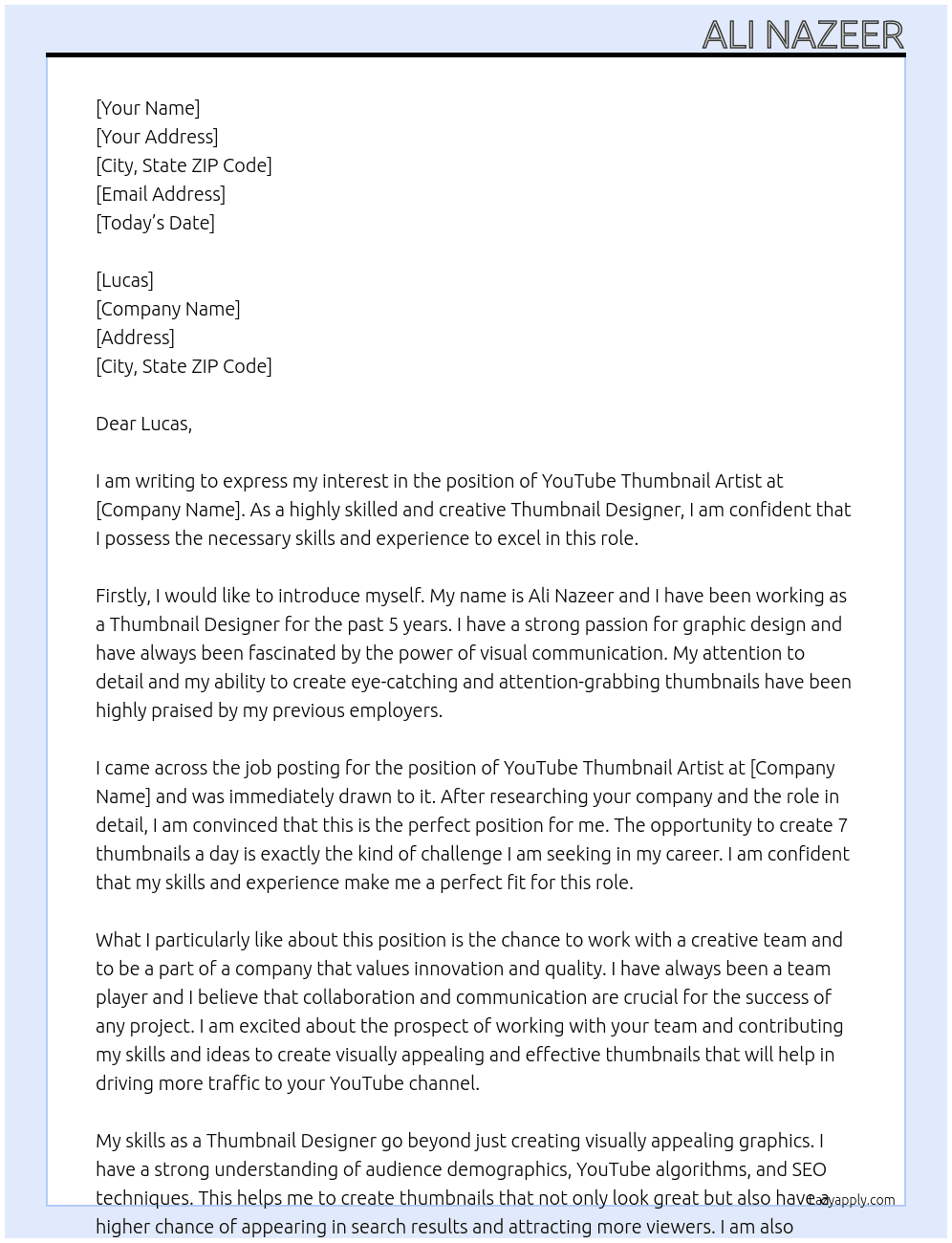 YouTube Thumbnail Artist - 7 thumbs a day At Thumbnail Cover Letter