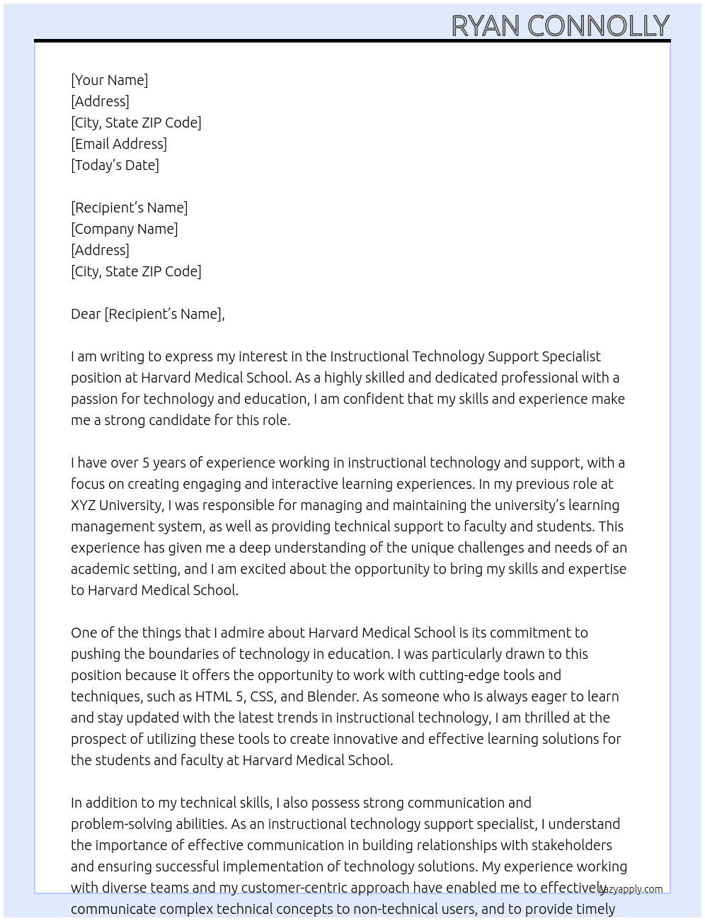 Instructional Technology Support Specialist At Harvard Medical School Cover Letter