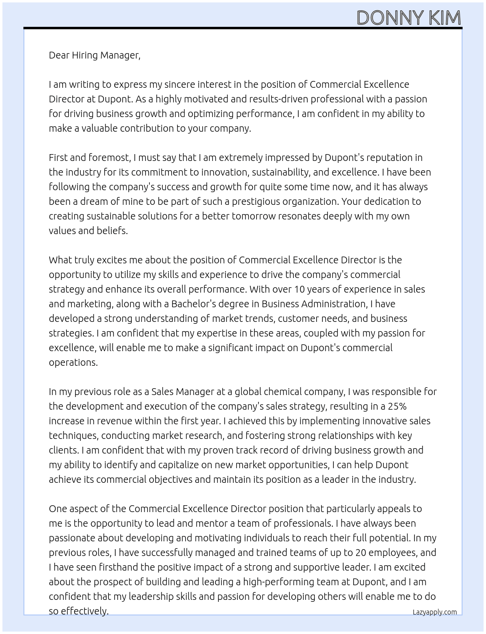 Cover letter for commercial excellence director - LazyApply