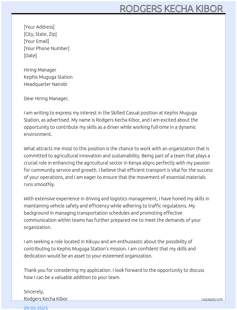 Cover letter for skilled casual - LazyApply