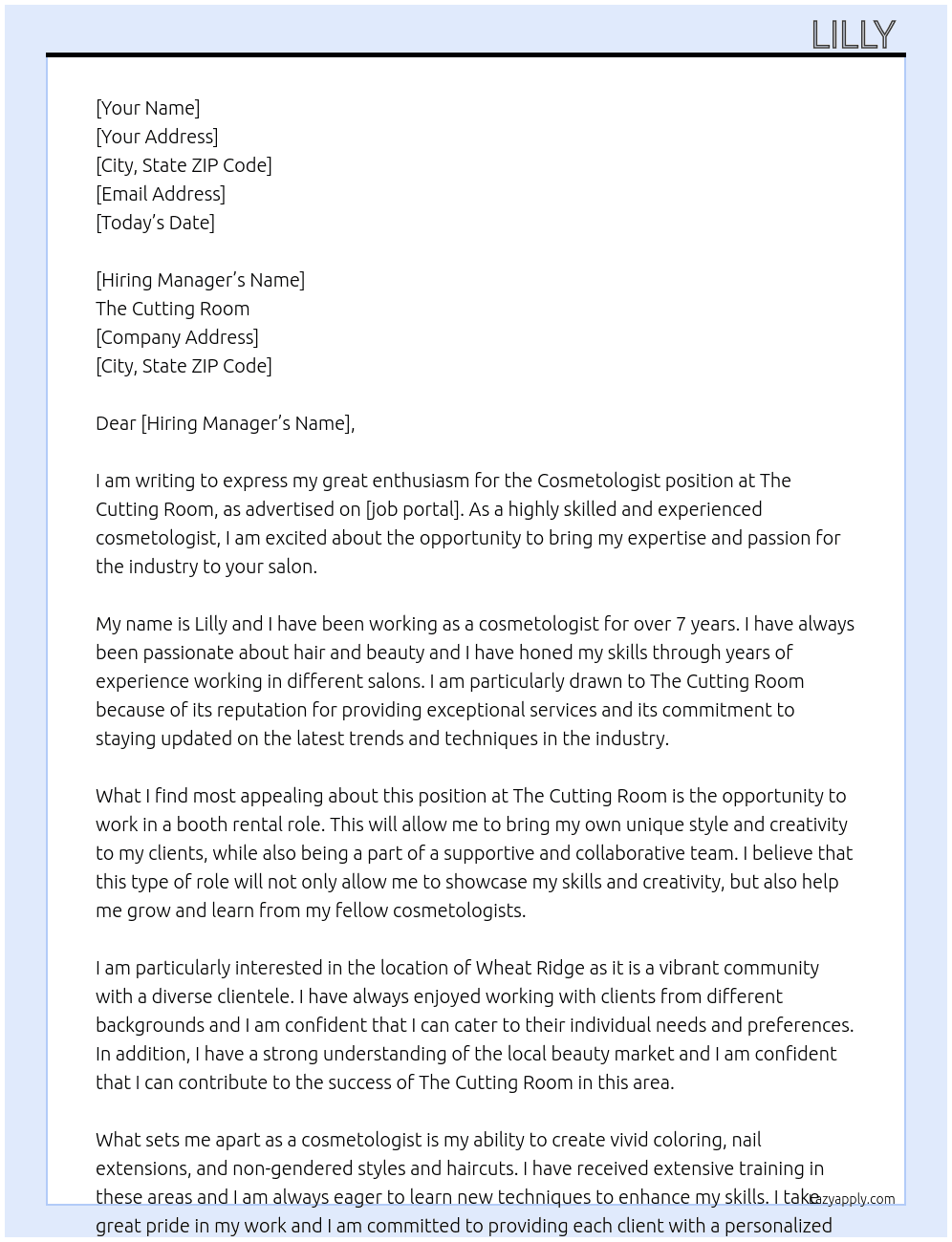Cosmetologist At The Cutting Room Cover Letter