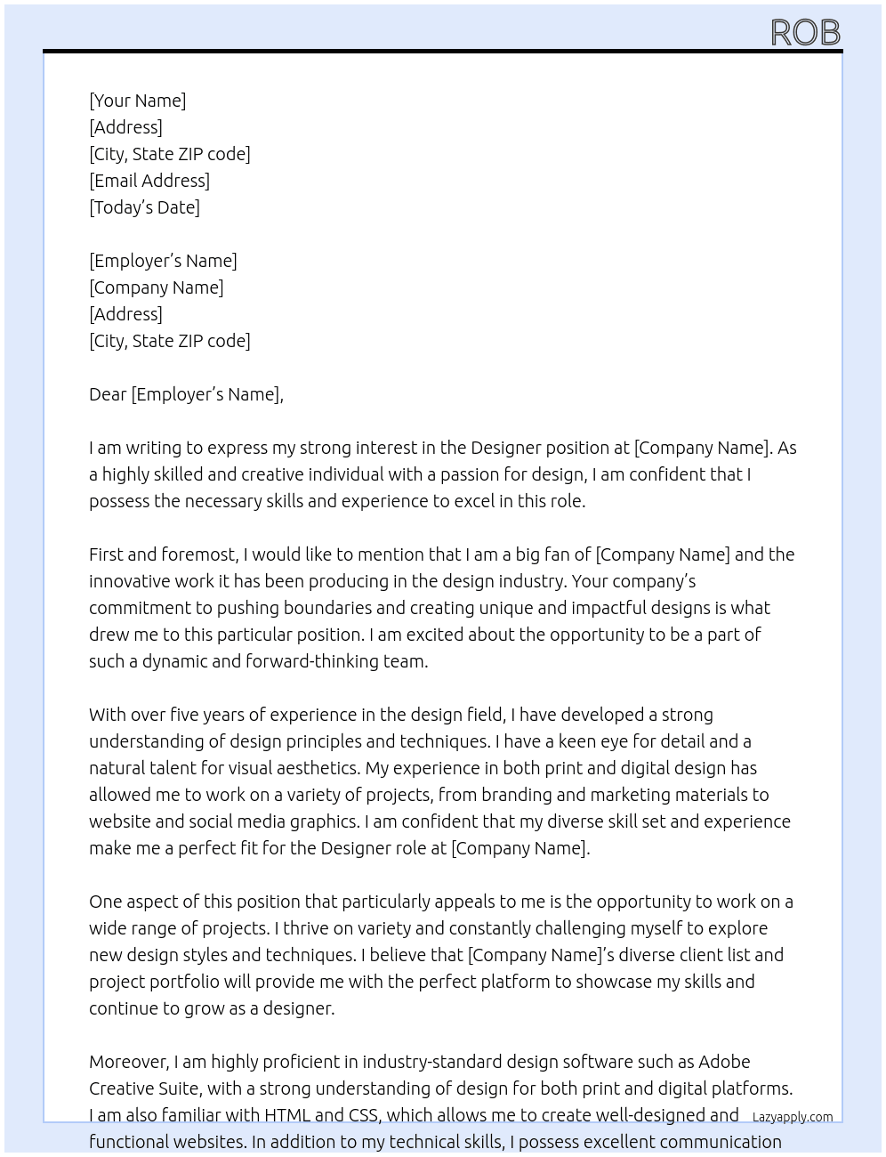 Designer At Company Cover Letter