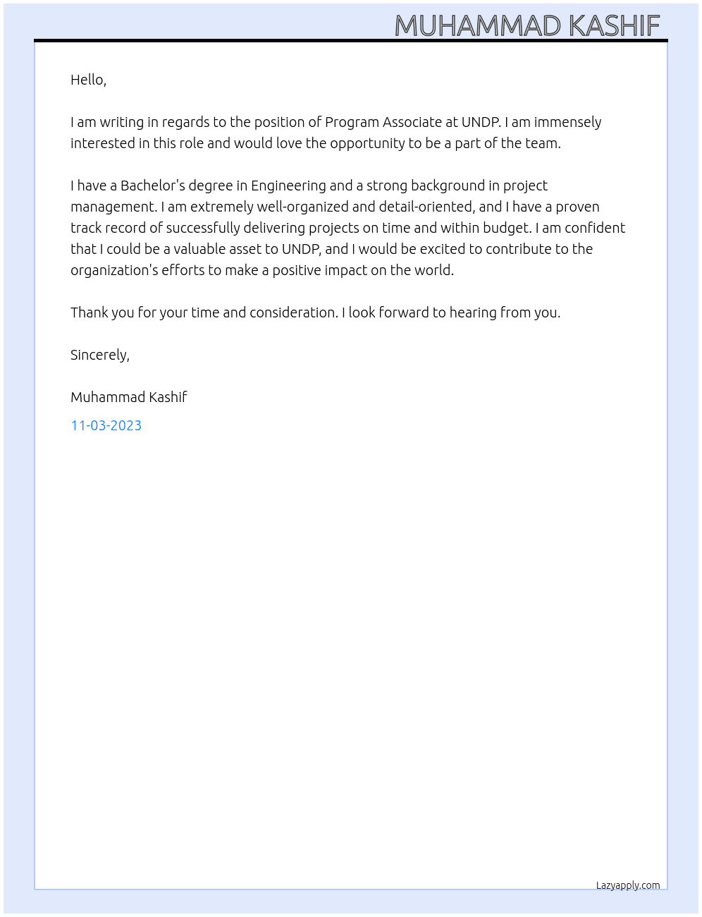 Program associate  At Allure engineering solution pvtltd Cover Letter
