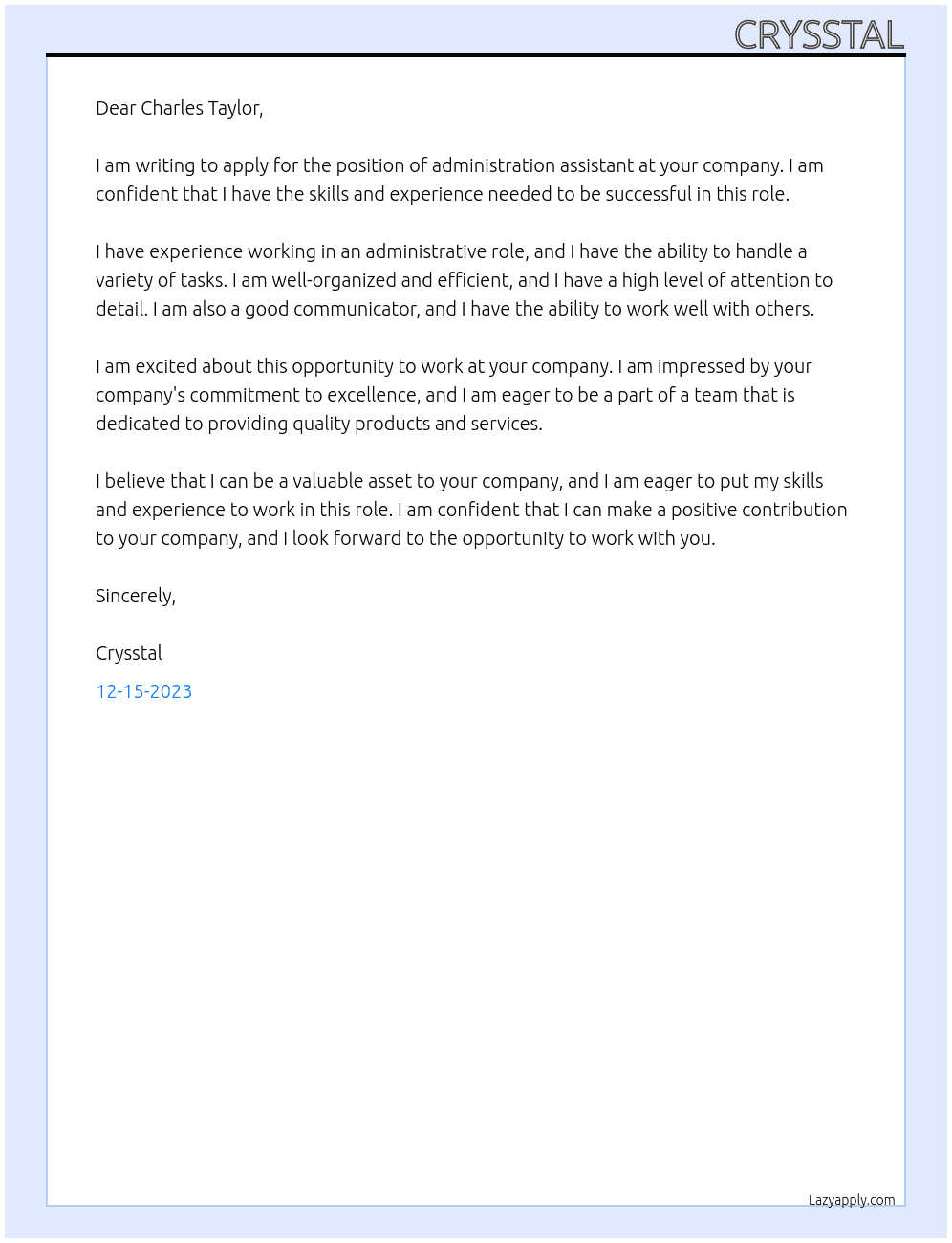 administration assistant At Charles Taylor Cover Letter