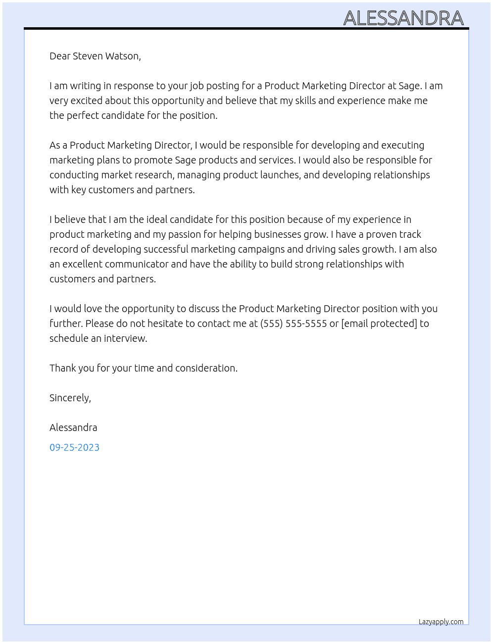 Product Marketing Director At Sage Cover Letter