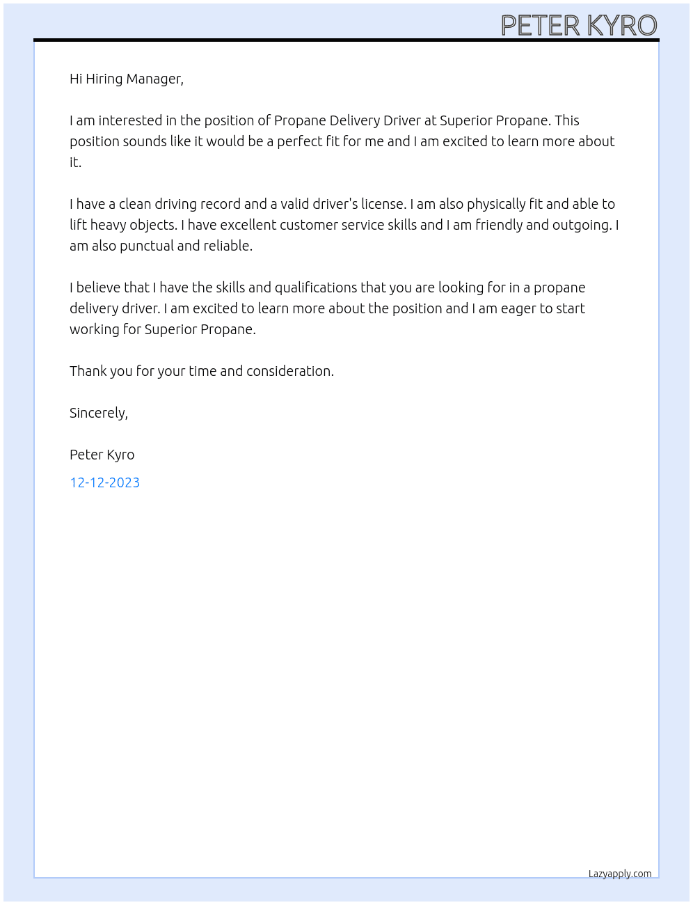 Propane Delivery Driver At Superior Propane Cover Letter