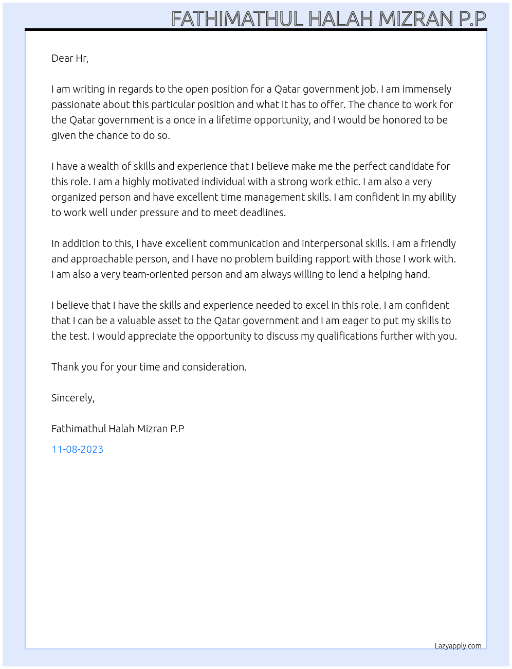 Qatar government job At Qatar government job Cover Letter