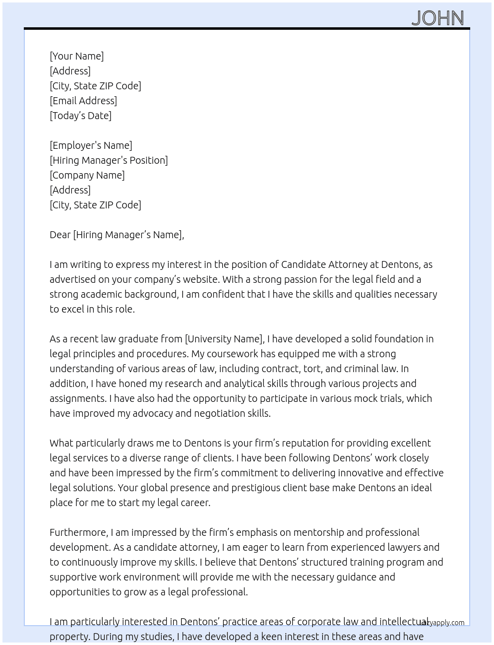 Candidate AttorneyJohn At Dentons Cover Letter