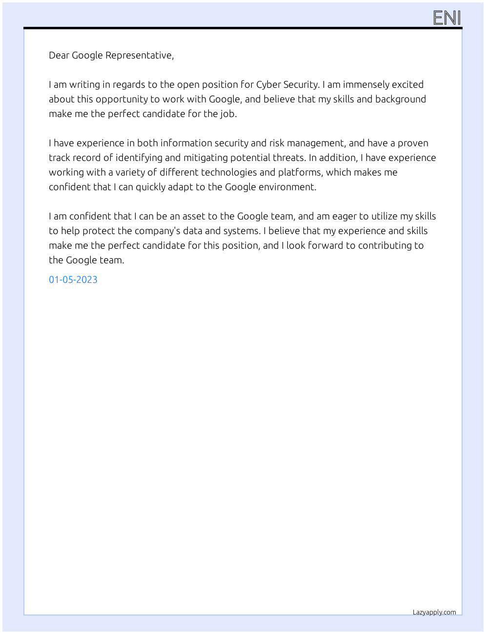 Cyber Security At google.com Cover Letter