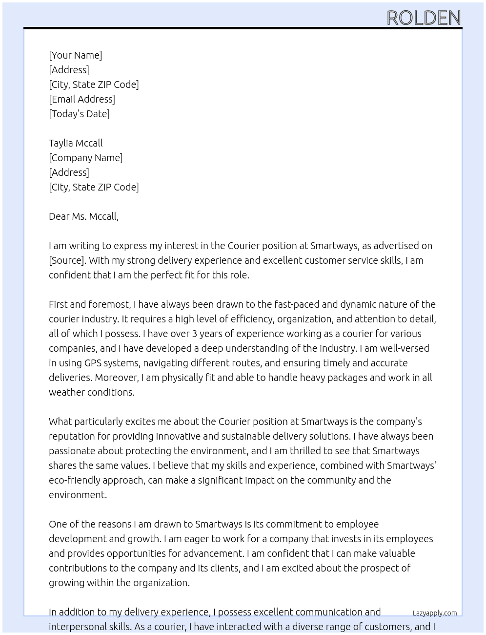 Courier At Smartways Cover Letter